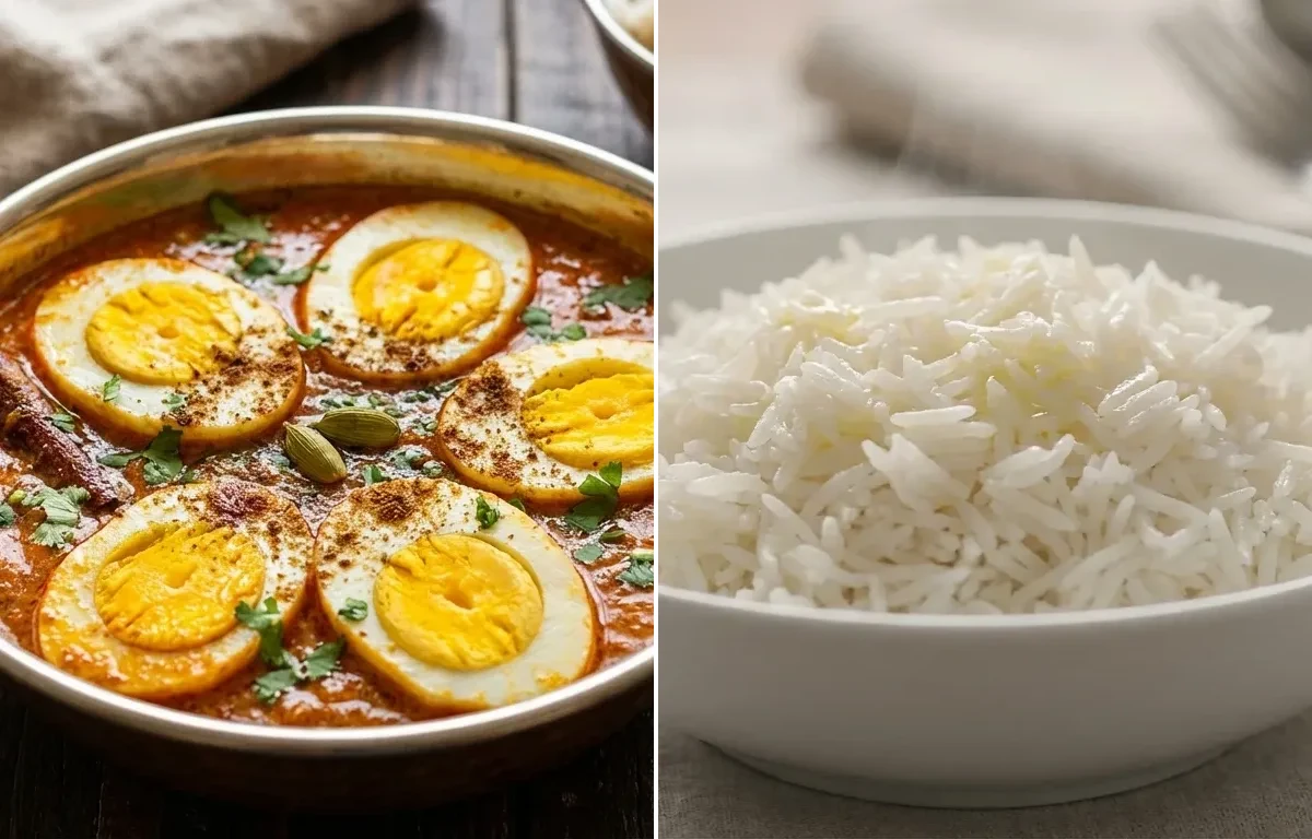 Punjabi Egg Curry with Steamed Basmati Rice