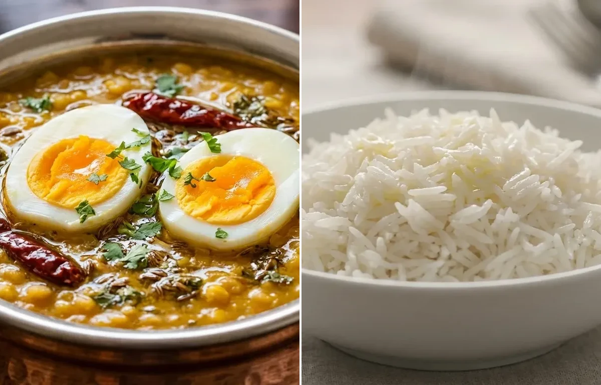 Punjabi Egg Tadka Dal with Steamed Basmati Rice