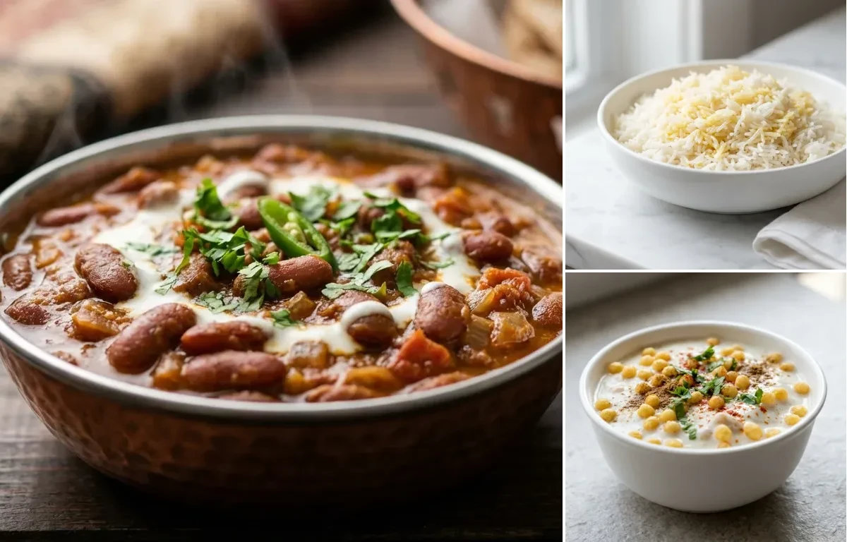 Punjabi Rajma Masala, Steamed Basmati Rice and Boondi Raita