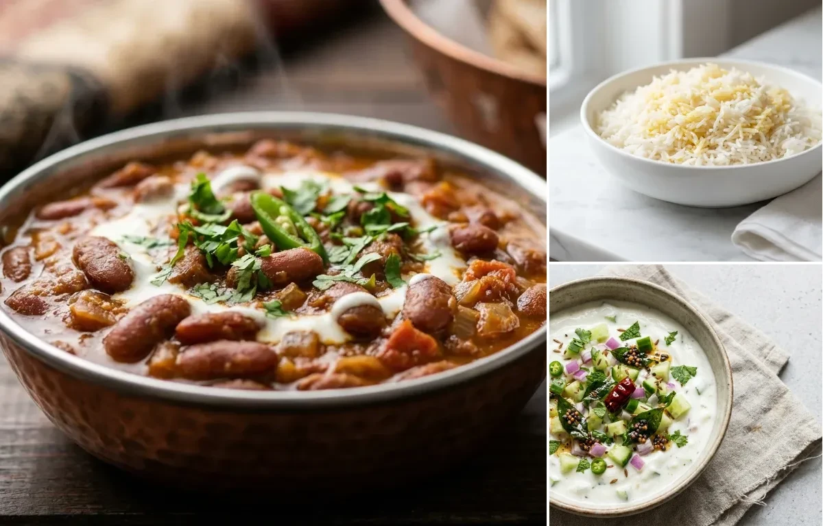 Punjabi Rajma Masala, Steamed Basmati Rice and Cucumber Raita