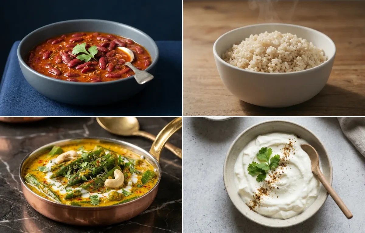 Rajma with Steamed White Rice with Shahi Bhindi with Plain Dahi