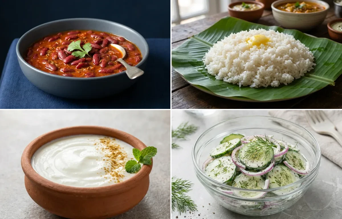 Rajma with Steamed Rice with Dahi with Cucumber Salad