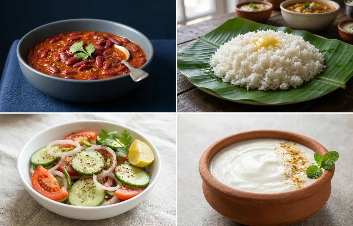 Rajma with Steamed Rice with Green Salad with Dahi