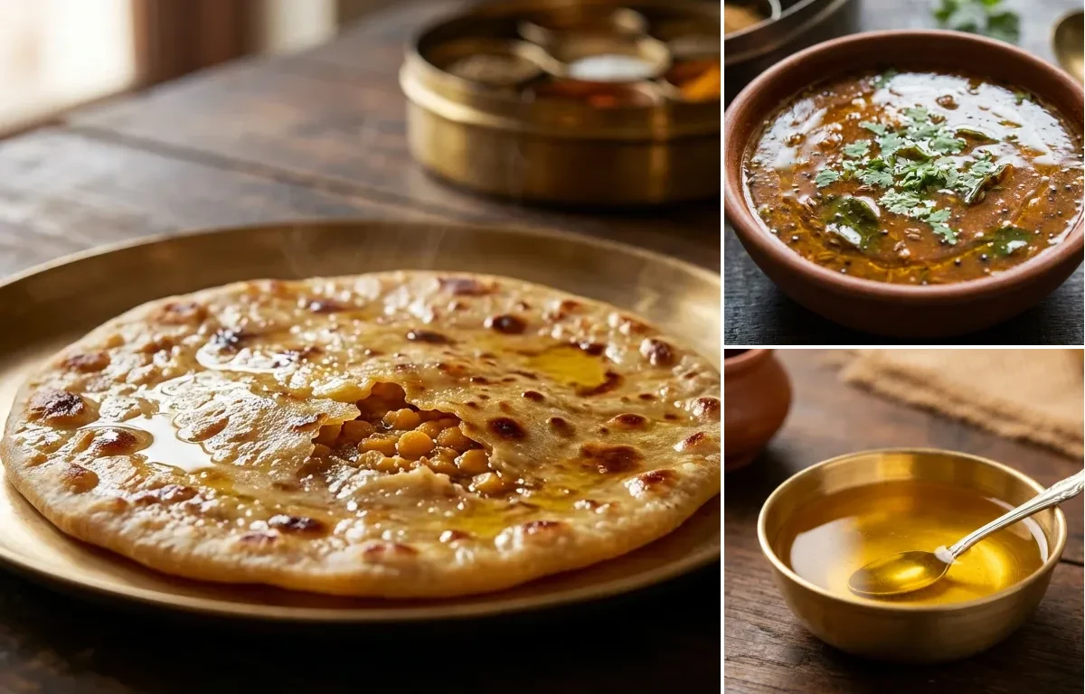 Puran Poli with Katachi Amti and Ghee