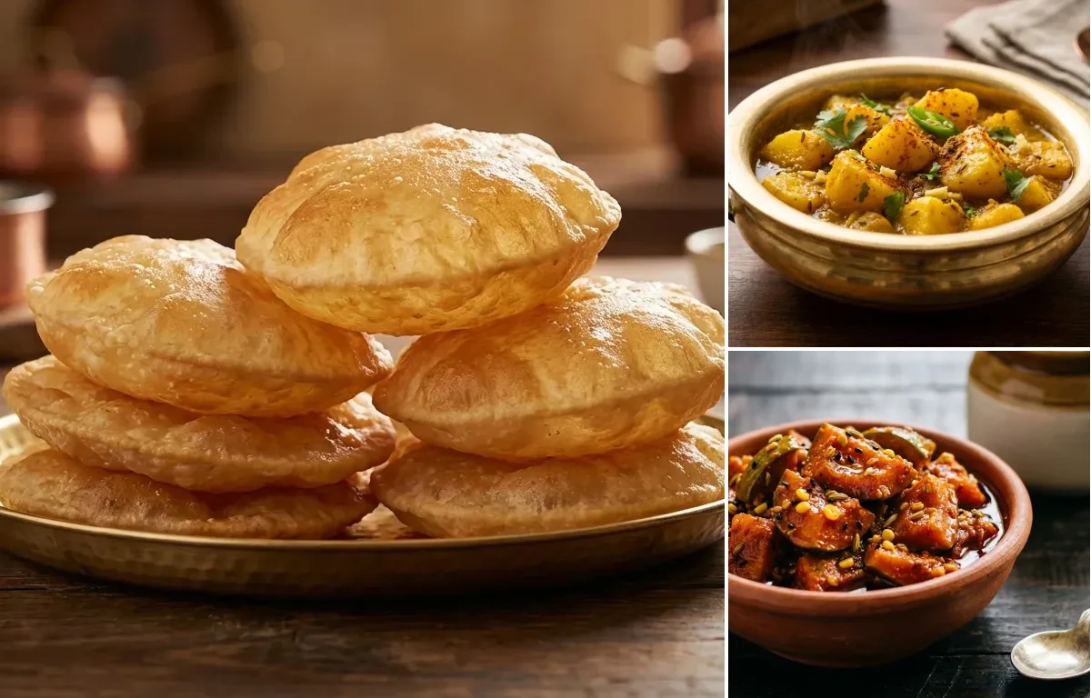 Puri with Aloo Sabzi and Mango Pickle