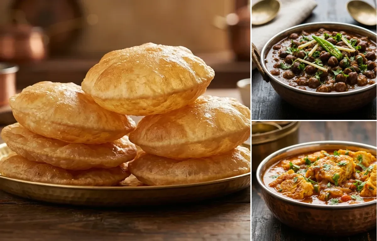 Puri with Kala Chana Masala and Omelette Curry