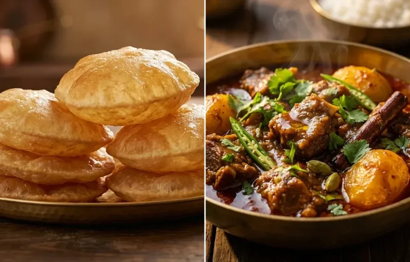 Puri with Aloo Mutton Kassa