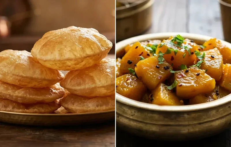Puri with Khatta Meetha Kaddu Sabzi