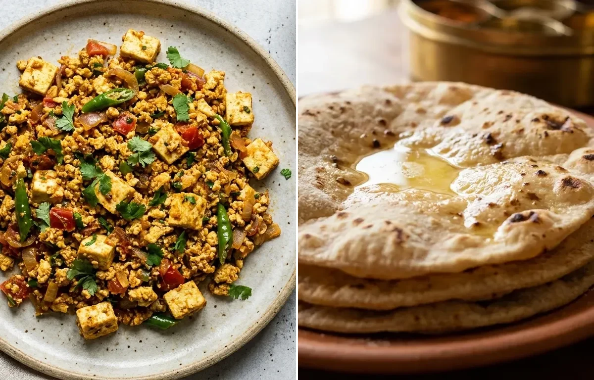 Paneer Bhurji with Roti with Green Salad