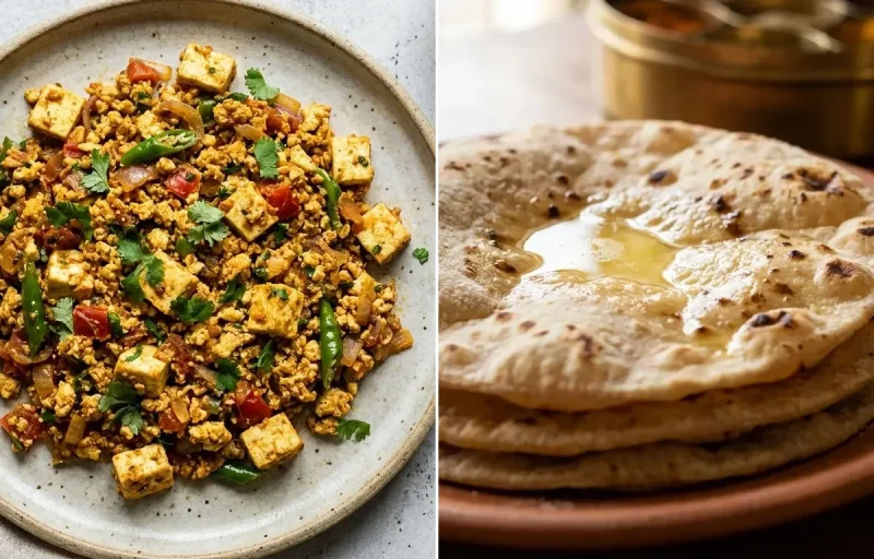 Paneer Bhurji with Roti with Green Salad