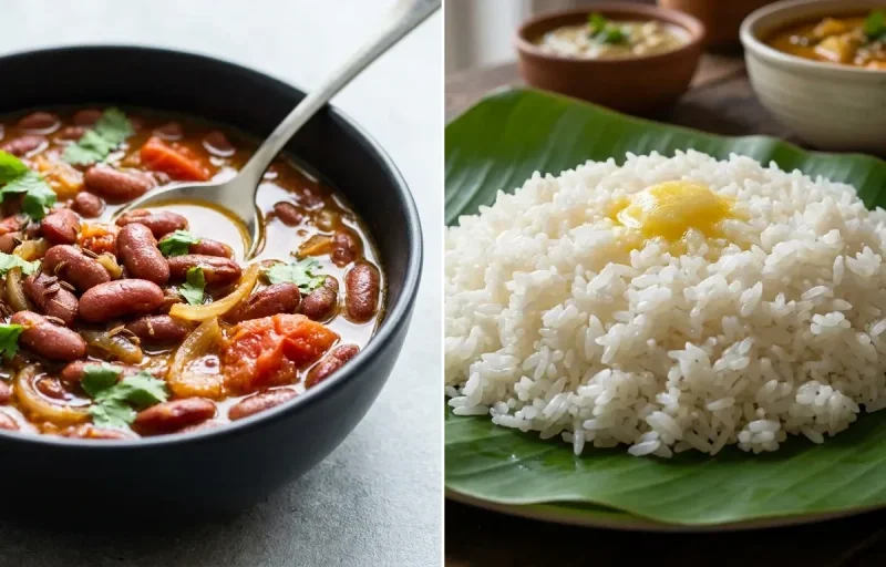 Quick Rajma with Steamed Rice with Cucumber Salad