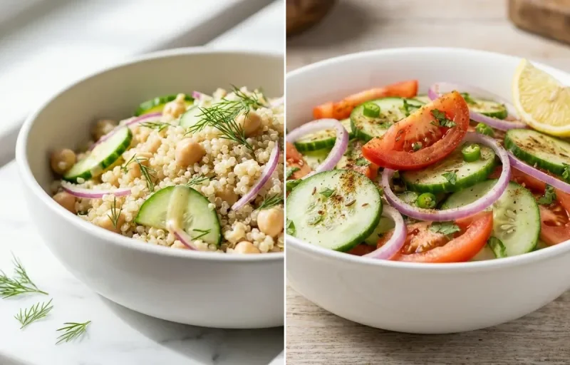 Quinoa and Chickpea Bowl with Cucumber Tomato Salad