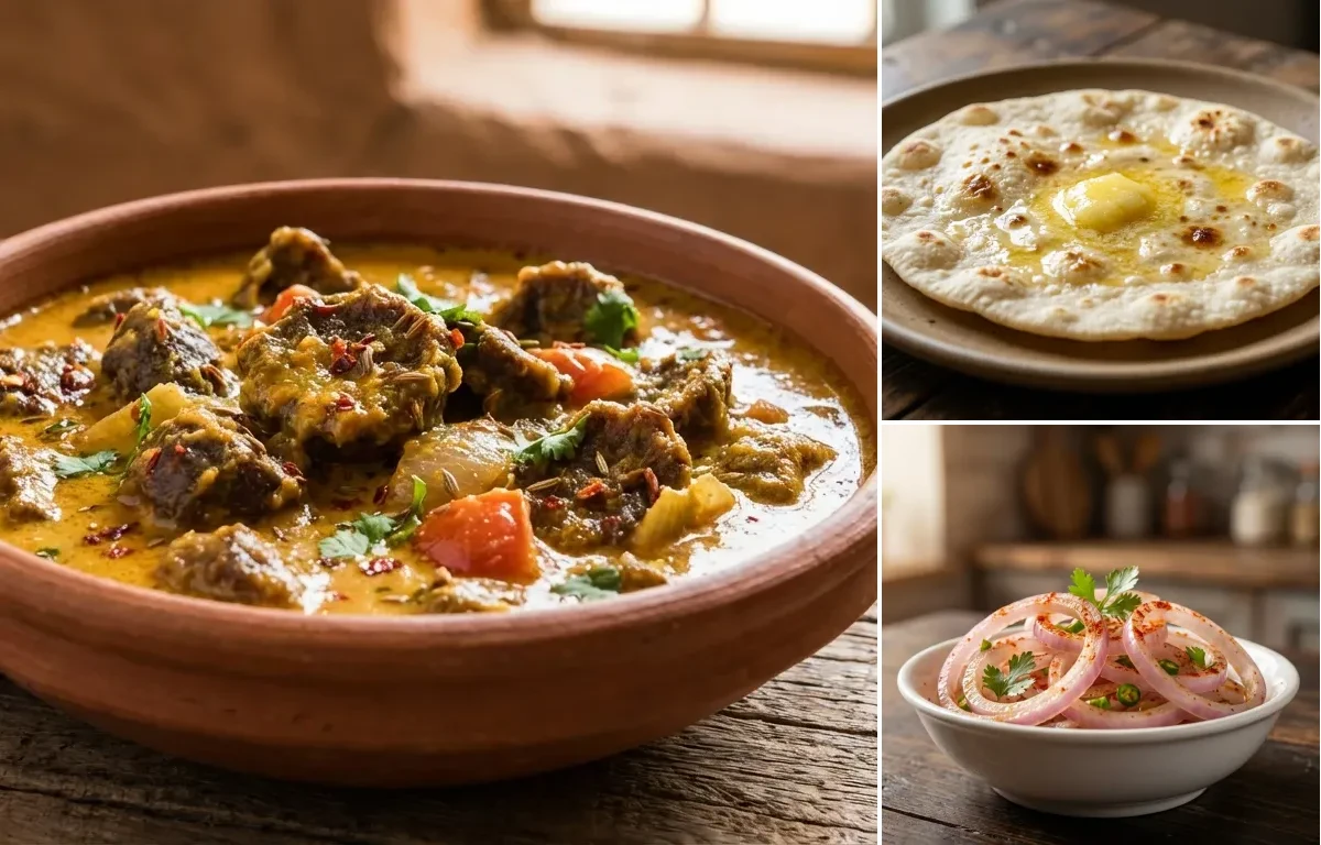 Rabodi ki Sabzi with Jowar Roti and Onion Lachha Salad