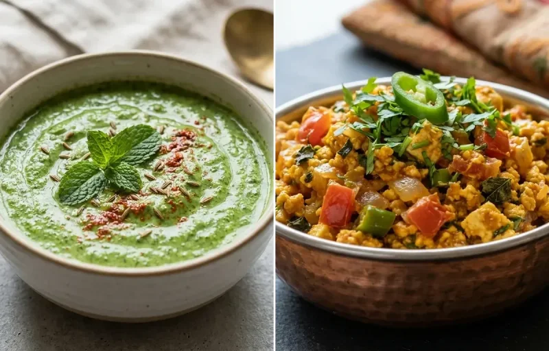 Ragi Chilla with Mint Yogurt Chutney, Paneer Bhurji and Banana