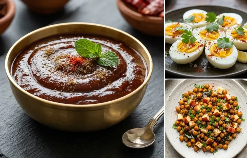 Ragi Chilla with Tamarind Date Chutney, Boiled Egg and Roasted Chana With Apple