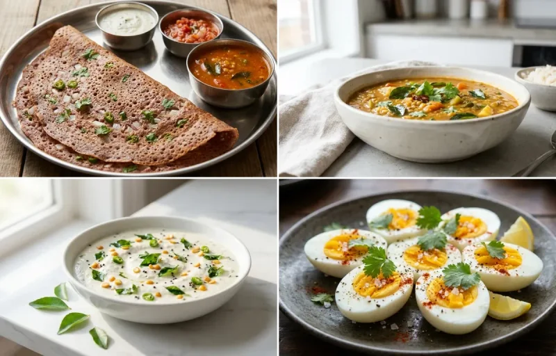 Ragi Dosa with Sambar with Coconut Chutney with Boiled Egg