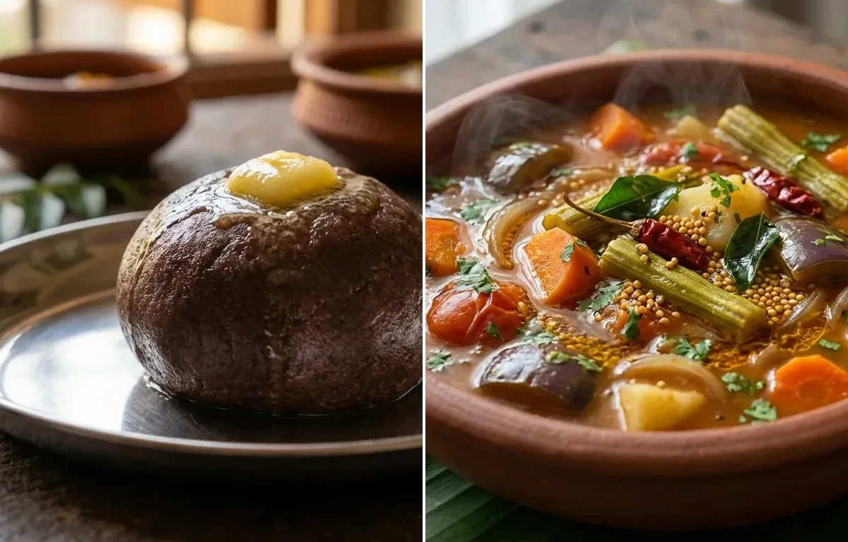 Ragi Mudde with Vegetable Sambar