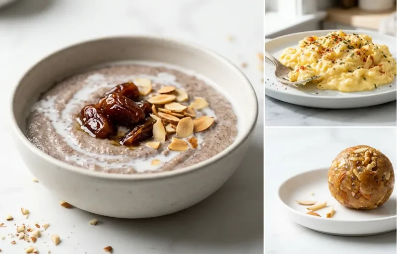 Ragi Porridge with Scrambled Eggs with Gond Ladoo