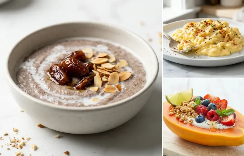 Ragi Porridge with Scrambled Eggs with Papaya Boat