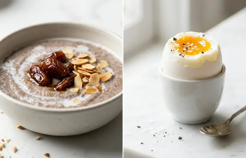 Ragi Porridge with Soft-Boiled Egg with Papaya Boat