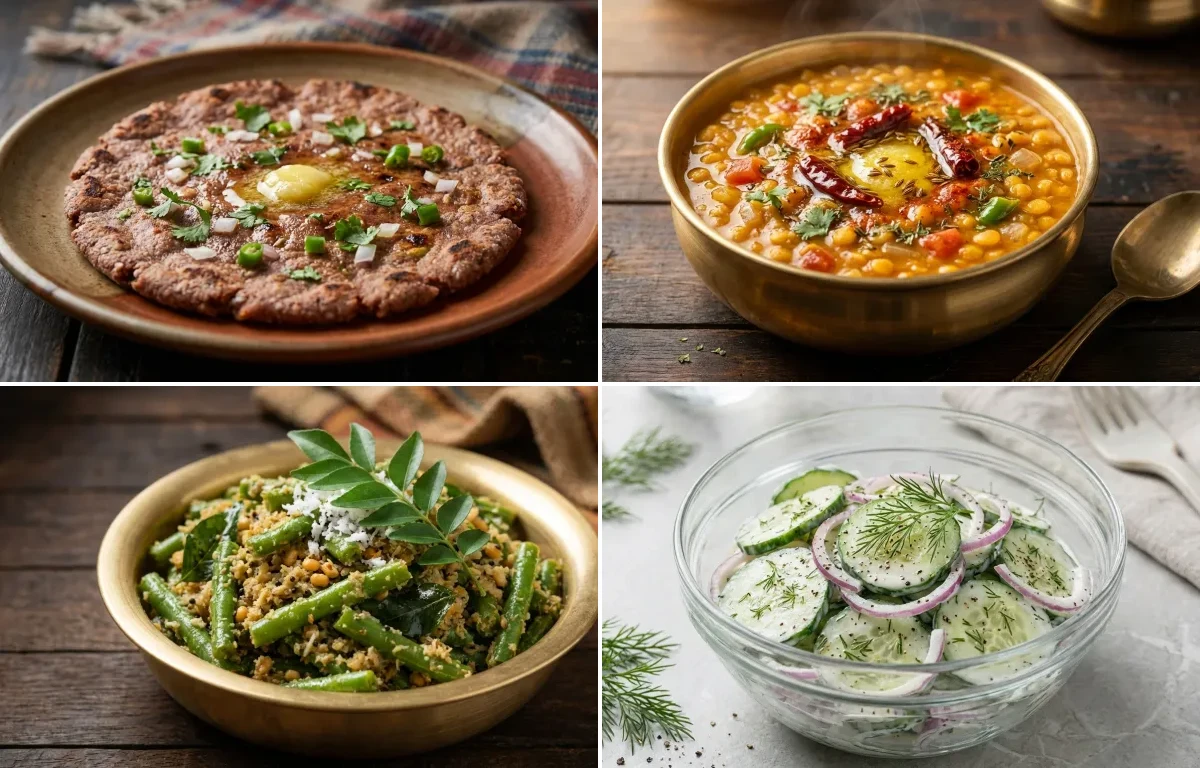 Ragi Roti with Chana Dal with French Beans Sukka with Cucumber Salad