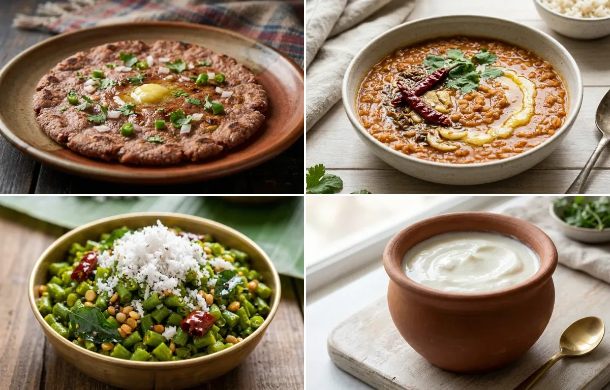 Ragi Roti with Masoor Dal with Beans Poriyal with Curd