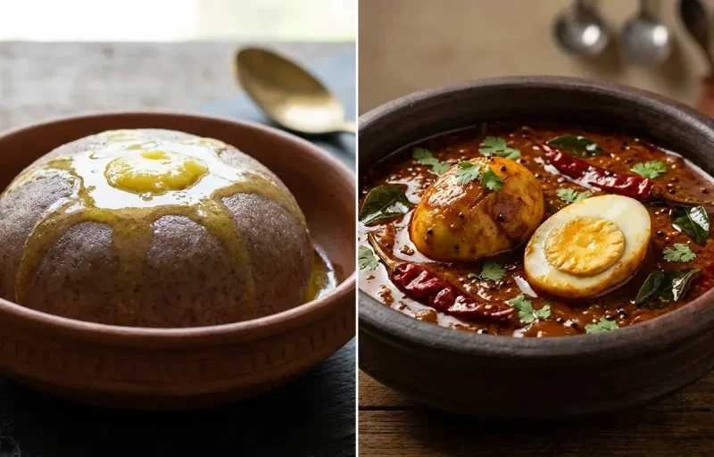 Ragi Sankati with Andhra Egg Pulusu