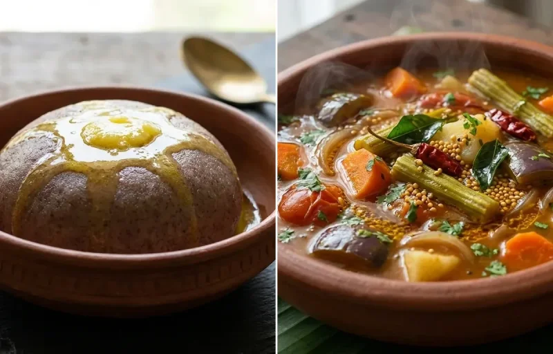 Ragi Sankati with Vegetable Sambar