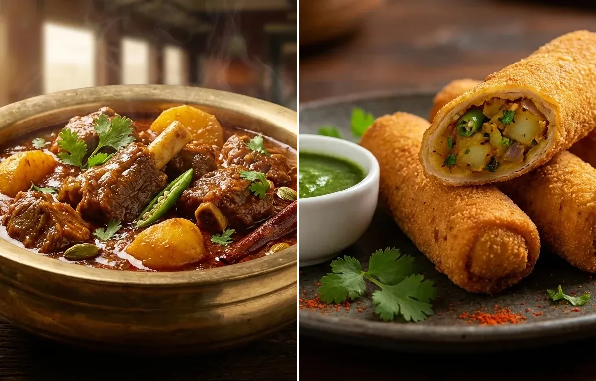 Railway Mutton Curry with Aloo Bread Rolls