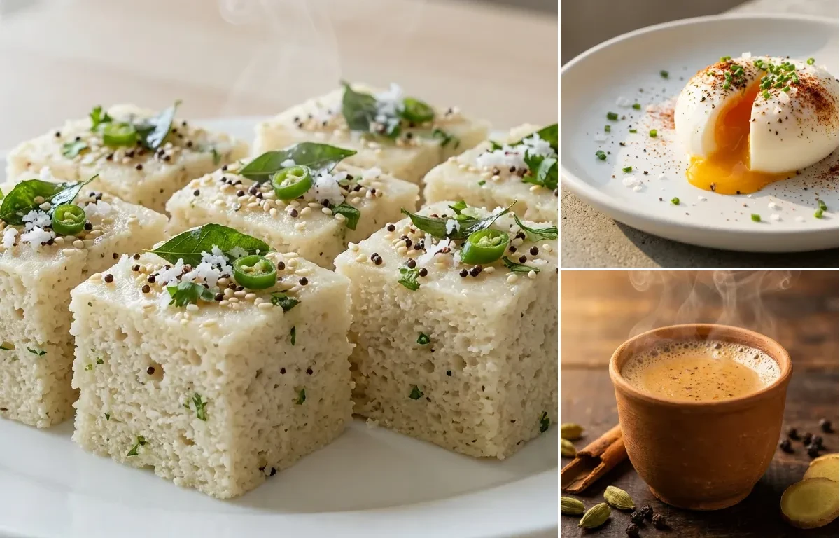 Rava Dhokla with Poached Egg