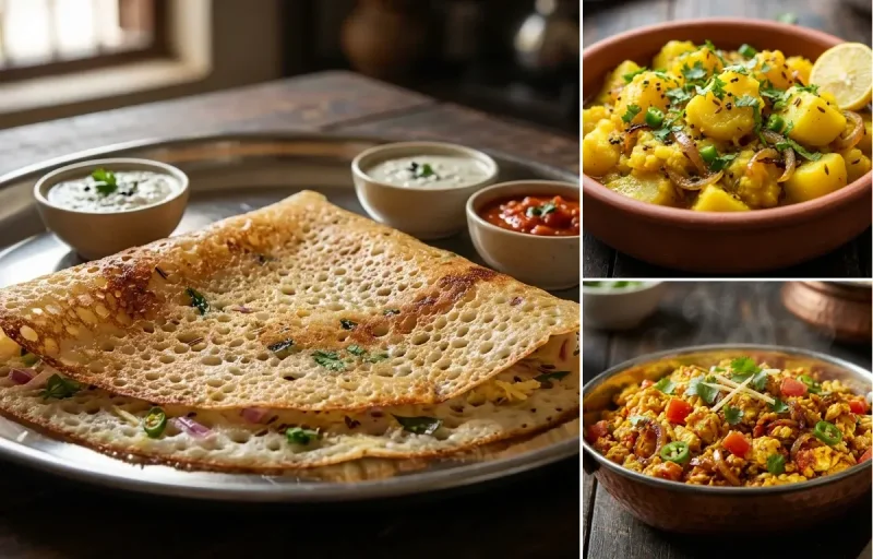 Rava Dosa with Aloo Bhaji and Anda Bhurji