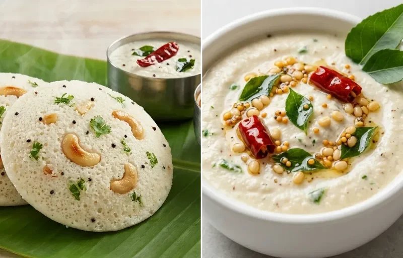 Rava Idli with Coconut Chutney