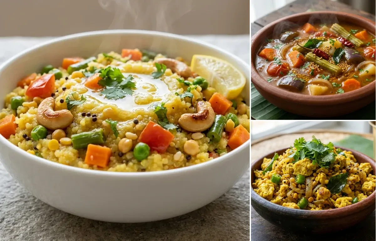 Rava Kichadi with Vegetable Sambar and Muttai Poriyal