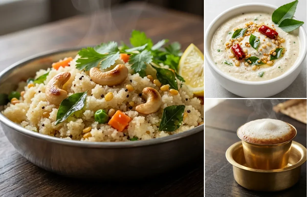 Rava Upma with Coconut Chutney and Filter Coffee