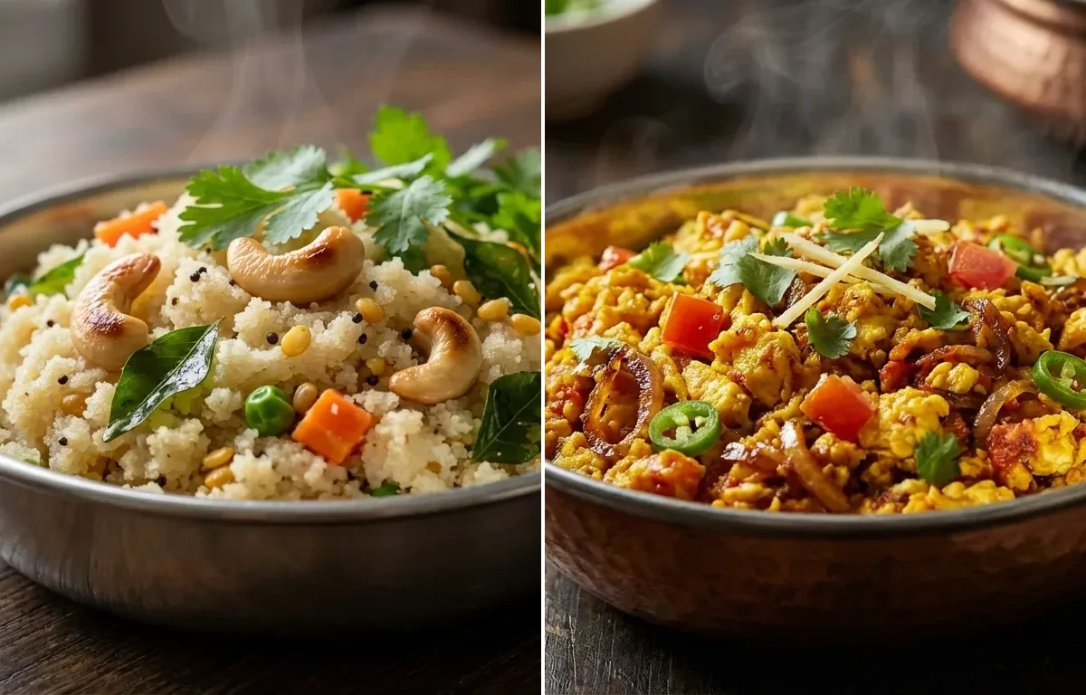Rava Upma with Anda Bhurji