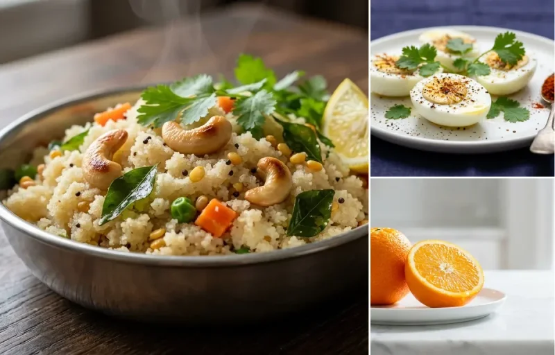 Rava Upma with Boiled Egg Whites with Orange