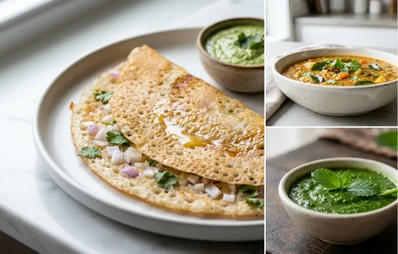 Rava Veg Dosa + Sambar