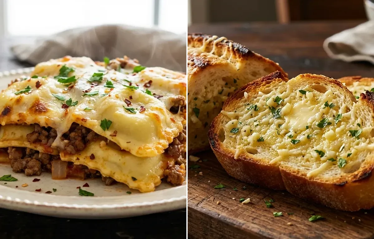 Ravioli Casserole with Garlic Bread