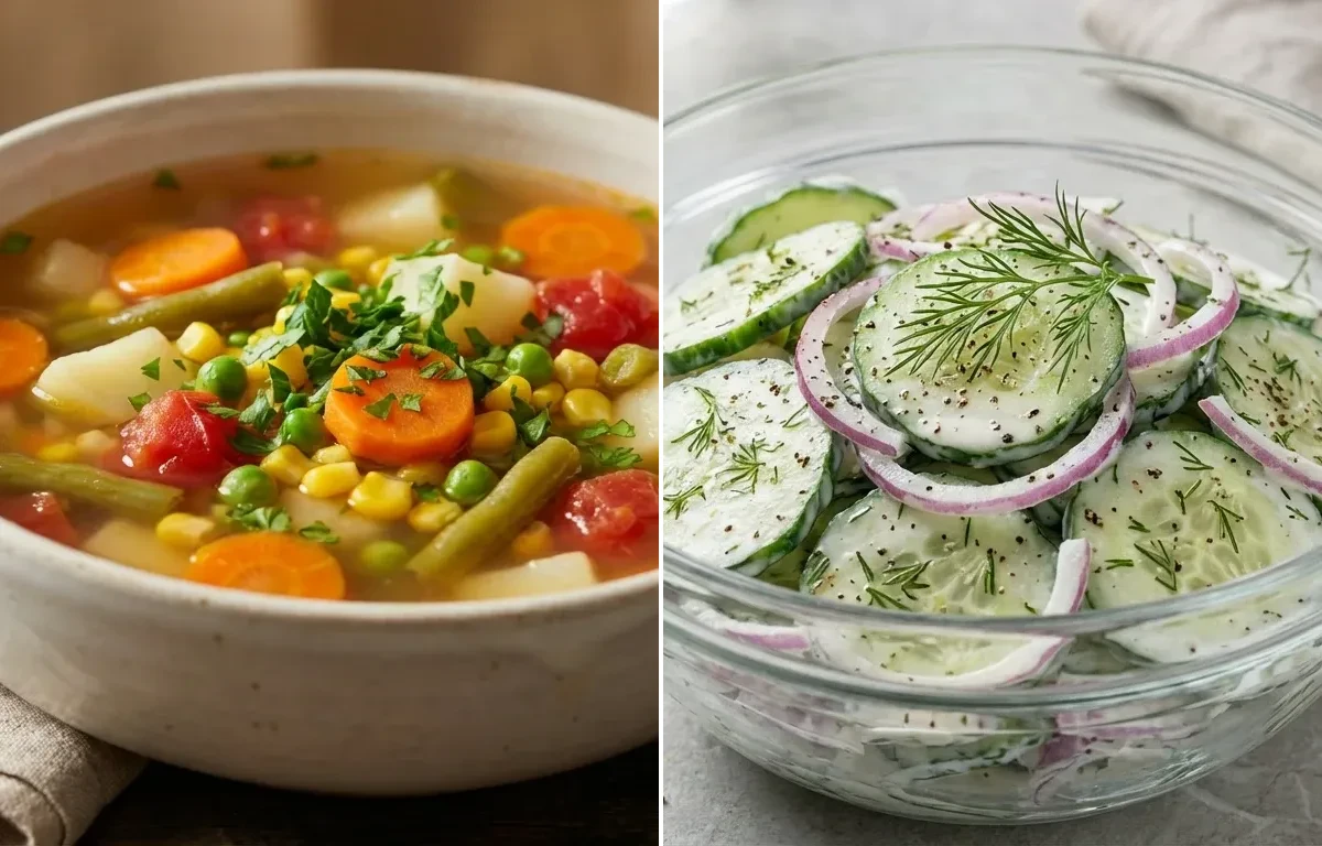 Vegetable Soup with Cucumber Salad