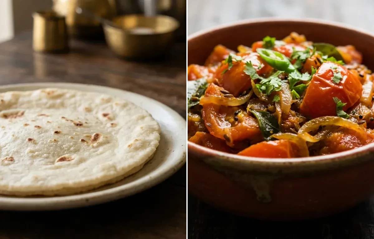 Rice Bhakri with Tomato Bhaji