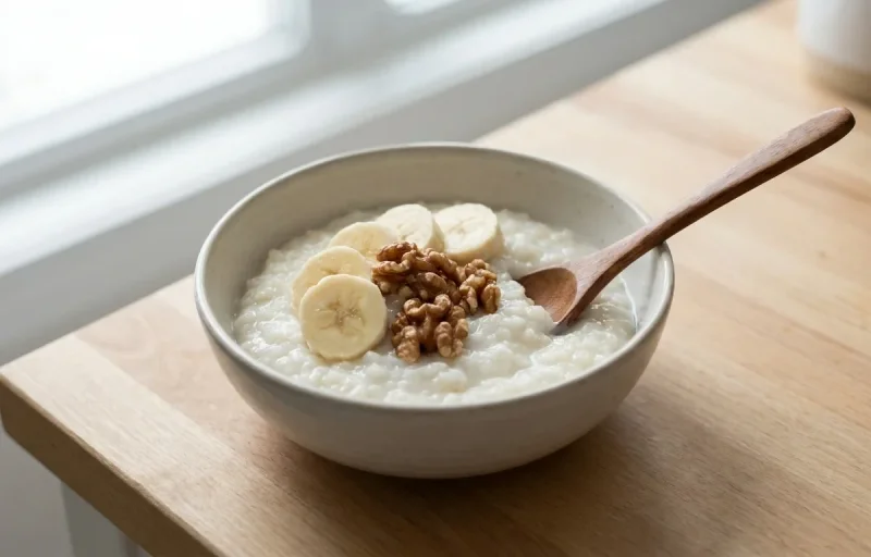 Rice Porridge with Banana and Walnuts