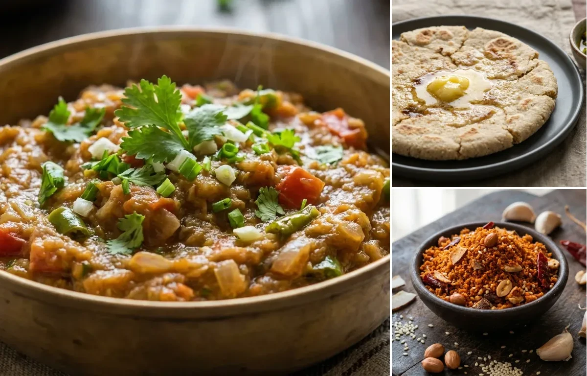 Ringan no Oro with Jowar no Rotlo and Dry Garlic Chutney