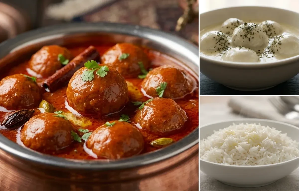 Rista with Kashmiri Gushtaba and Steamed Basmati Rice