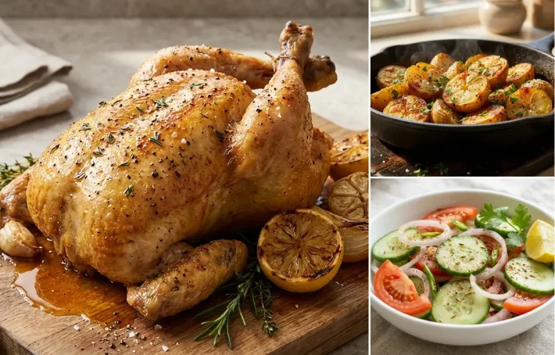 Roast Chicken with Roasted Potatoes and Green Salad