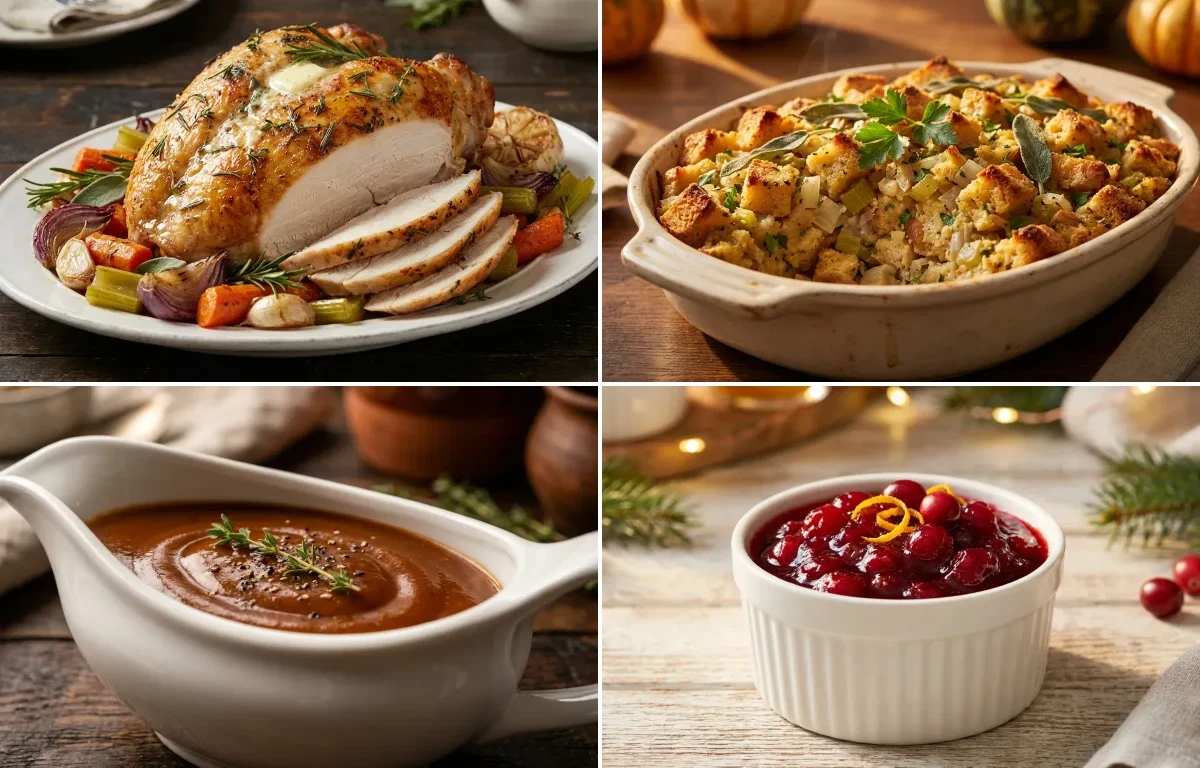 Roast Turkey Breast with Stuffing, Brown Gravy and Cranberry Sauce