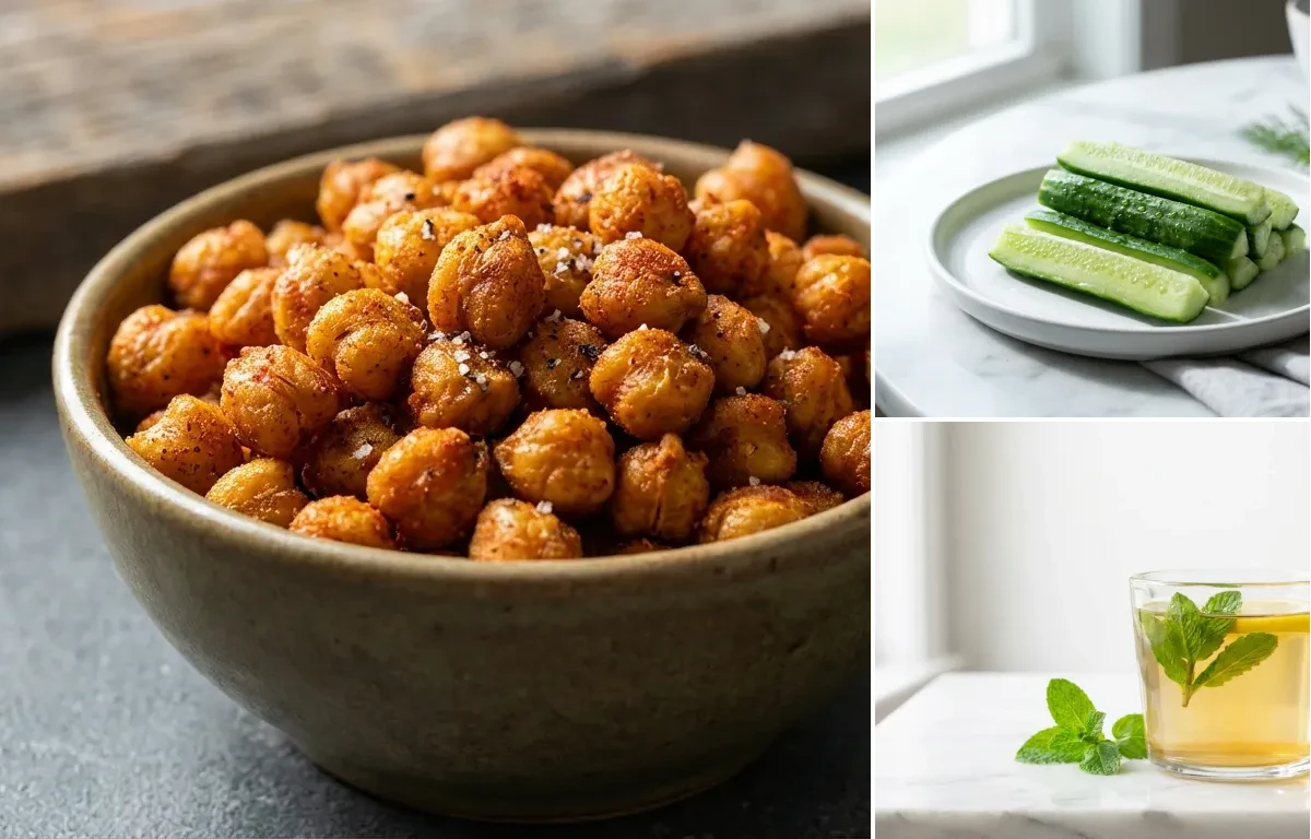 Roasted Chickpeas with Cucumber Sticks with Spearmint Tea