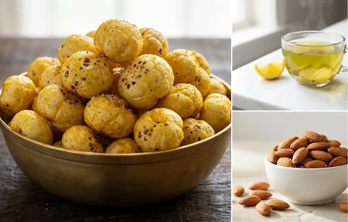 Roasted Makhana with Green Tea with Handful of Almonds