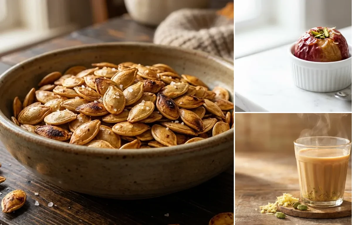 Roasted Pumpkin Seeds with Apple with Ginger Tea