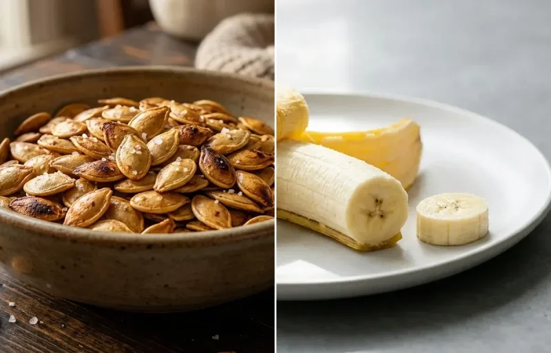 Roasted Pumpkin Seeds with Banana with Ginger Tea