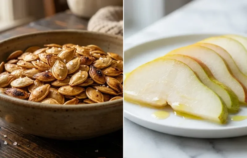 Roasted Pumpkin Seeds with Fresh Pear with Ginger Tea